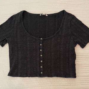 Black Cropped Knit TShirt